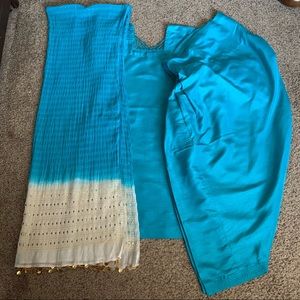 Deep Sky Blue Salwar, Kameez and Chunni